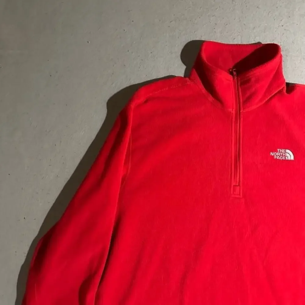 The North Face Quarter Zip Fleece Jacket Mens Large Red Hiking Outdoors